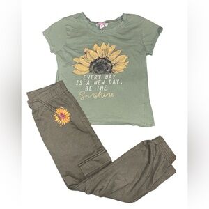 Pony Tails Green Sunflower Graphic Tee and Pants Set